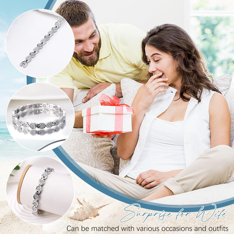 Jeracol Titanium Steel Magnetic Bracelet for Women, Infinite Love Design Women Magnetic Wristband with Ultra Strength 3800 Guass Magnets, Brazaletes Jewelry with Remove Tool & Gift Box（Zircon） Zircon - NewNest Australia