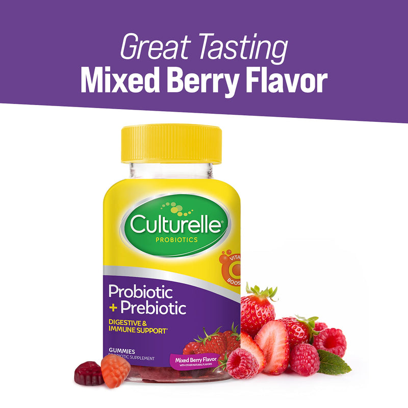 Culturelle Daily Probiotic Gummies for Men and Women, Probiotic + Prebiotic with Vitamin C Boost, Digestive + Immune Support*, Gluten Free, Mixed Berry Flavor, 52 Count Adult Daily Probiotic Gummies - NewNest Australia