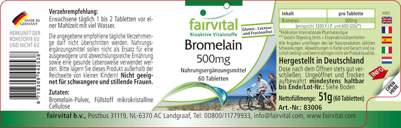 Fairvital | Bromelain 500mg - HIGH DOSE - VEGAN - 1200 FIP - Pineapple enzyme - 60 tablets - NewNest Australia