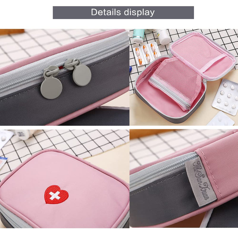 Pack Of 2 Small Medicine Bag, Portable Medicine Bag, First Aid Bag, Medicine Bag For On The Go, Medication Bag, Waterproof, For Outdoor Camping, Hiking (Grey/Pink) - NewNest Australia