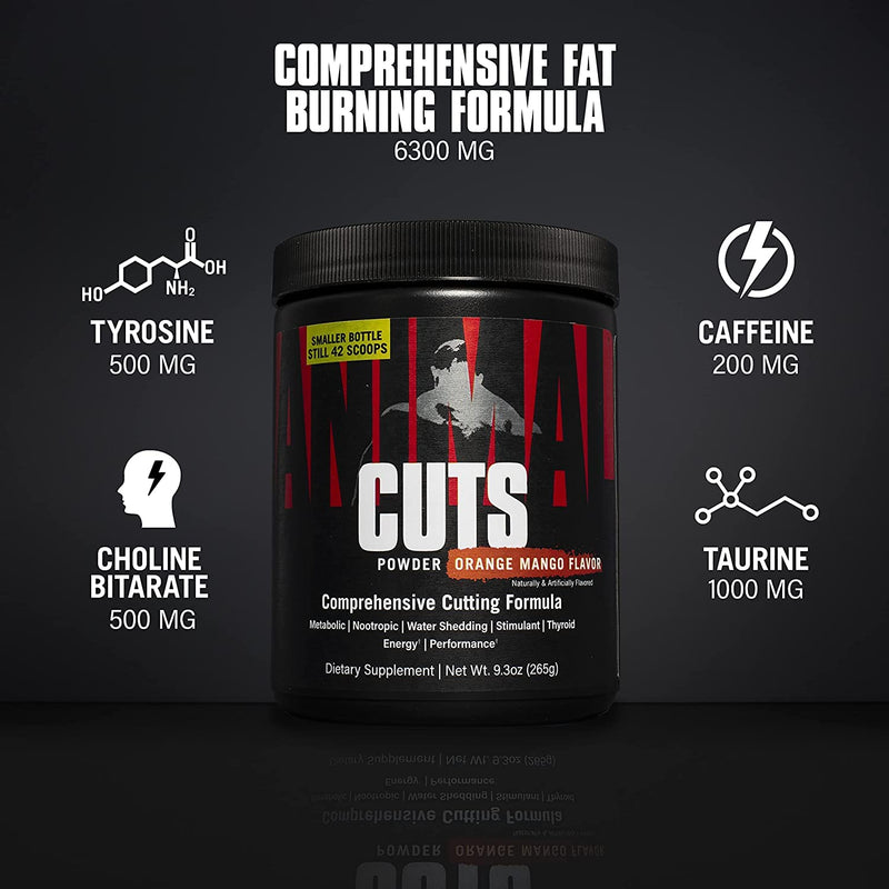 Universal Nutrition Animal Cuts Powder (Orange Mango) Diet & Definition Supplement For Weight Management - Stimulates Metabolism & Reduces Water Retention, With Caffeine & Tyrosine, 42 Servings - NewNest Australia