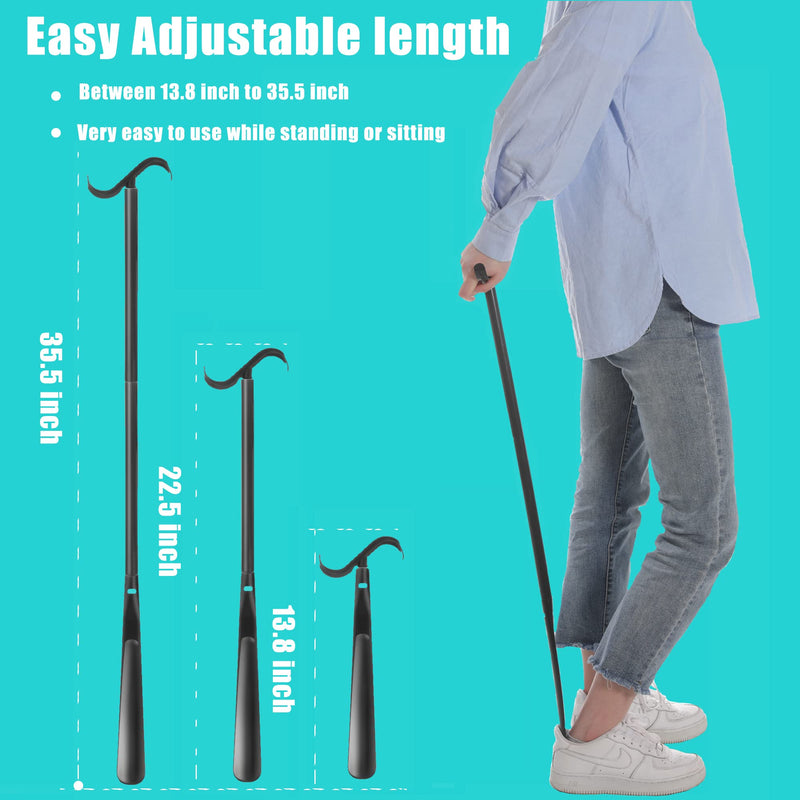 Fanwer Shoe horn Long handle for Seniors - 33.5" Long Dressing Stick, Sock Remover Tool, Stable, Not easy to break, Adjustable, for Disabled, Knee & Hip Replacements and Back Problems People Black - NewNest Australia