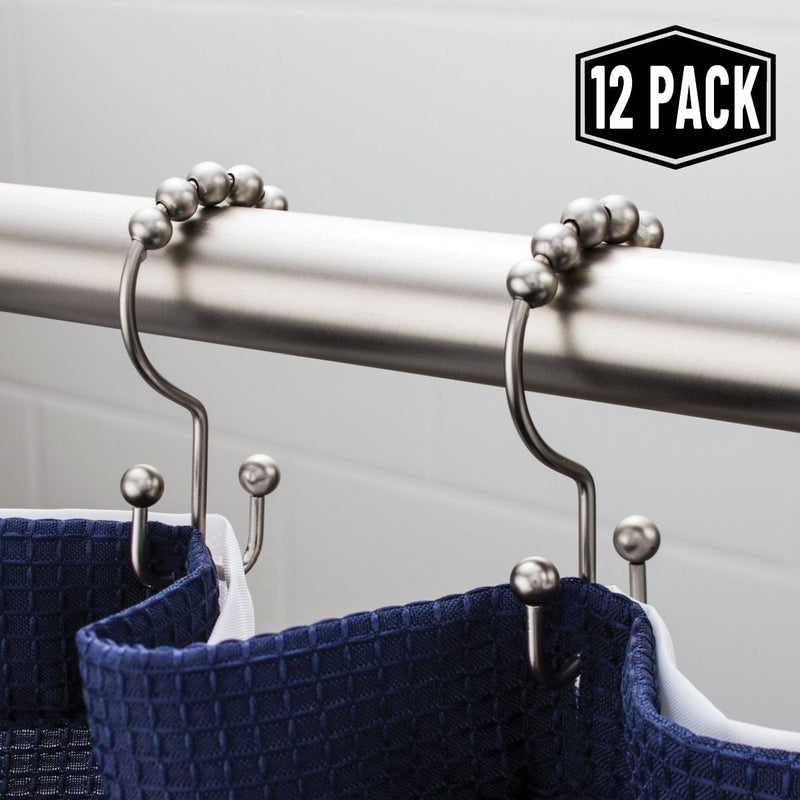 2lbDepot Double Shower Curtain Hooks Rings (Brushed Nickel, Satin Decorative Finish) Premium Rust Resistant Stainless Steel Metal Hook, Roller Balls Glide on Shower Rods, Set of 12 Brushed Nickel - NewNest Australia