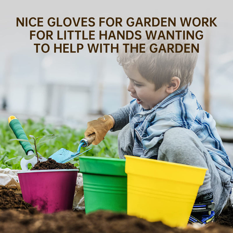 Kids Genuine Leather Work Gloves, Kids Gardening Gloves for Age 2-11 Girls Boys, Perfect for Children Garden, Yard , Outdoor Small ( for age2-4 ) Khaki - NewNest Australia