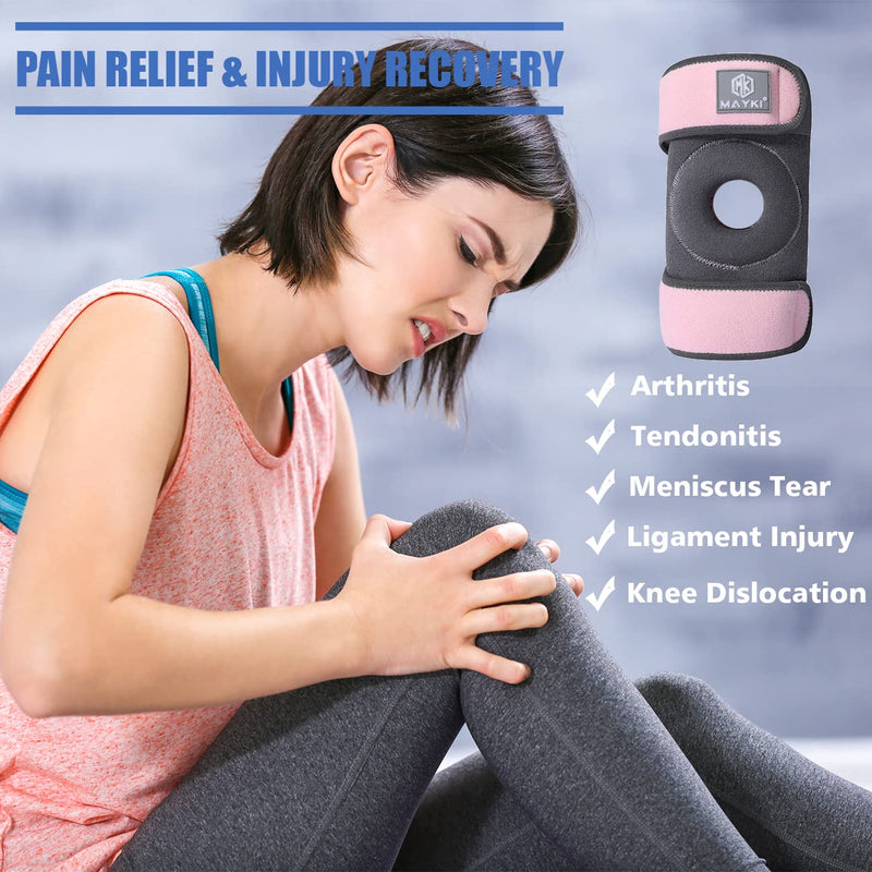 MAYKI Knee Brace with Patella Gel Pad for Women 1 PCS, Adjustable Breathable Knee Supports for Arthritis/Ligament Damage, Running/Weight Lifting One Size Grey & Pink - NewNest Australia