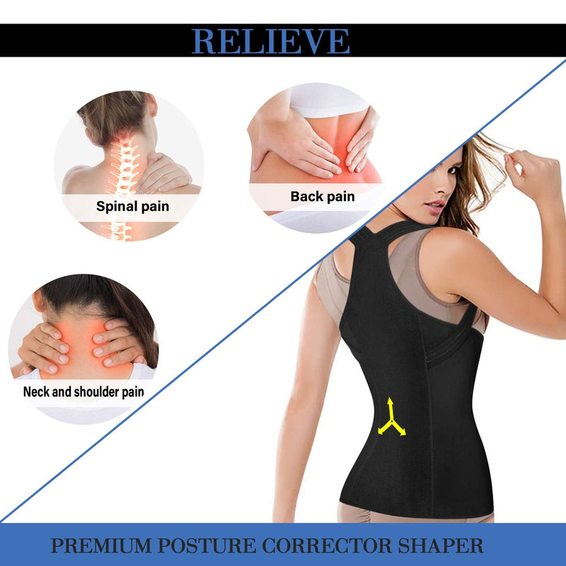 Women Back Braces Posture Corrector Waist Trainer Vest Tummy Control Body Shaper for Spinal Neck Shoulder and Upper Back Supports (S, Black) Small (Pack of 1) - NewNest Australia
