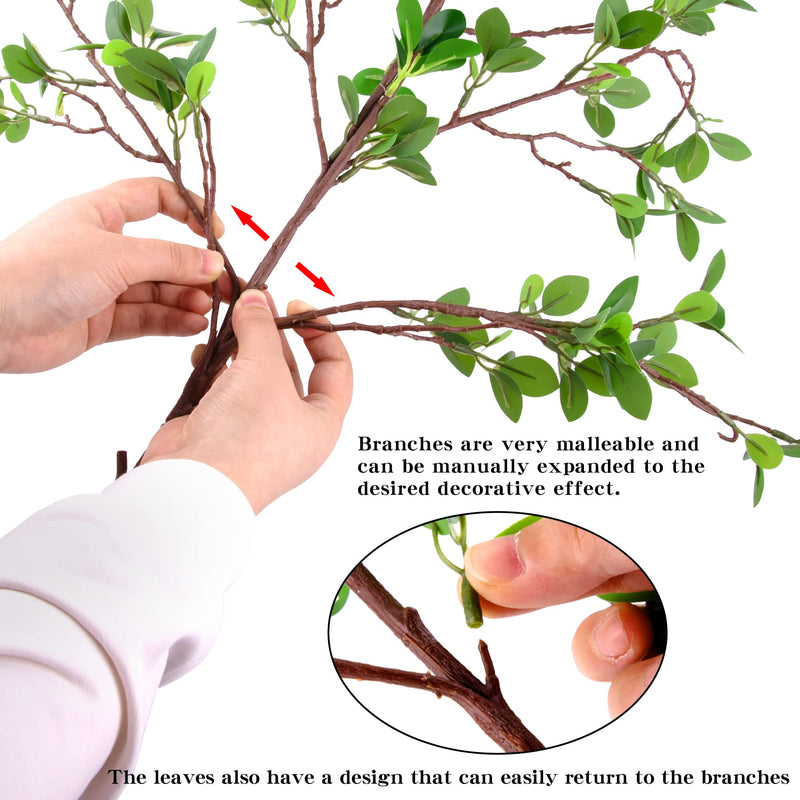 AUSTOR 2 Packs 45" Artificial Greenery Stems Faux Ficus Branches Leaf Stem Faux Eucalytus Branches Fake Green Bushes Shrubs Ficus Twig Stems for Vase Filler Home Wedding Office Decor - NewNest Australia