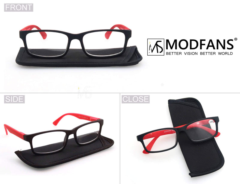 MODFANS Reading Glasses 1.0 Men Women 3 Pack,Rectangular Clear Lens Comfort Spring Hinge Eyeglasses,Stylish Lightweight Plastic Readers with Pouch (3 Red) +1.00 3 Pairs of Red - NewNest Australia