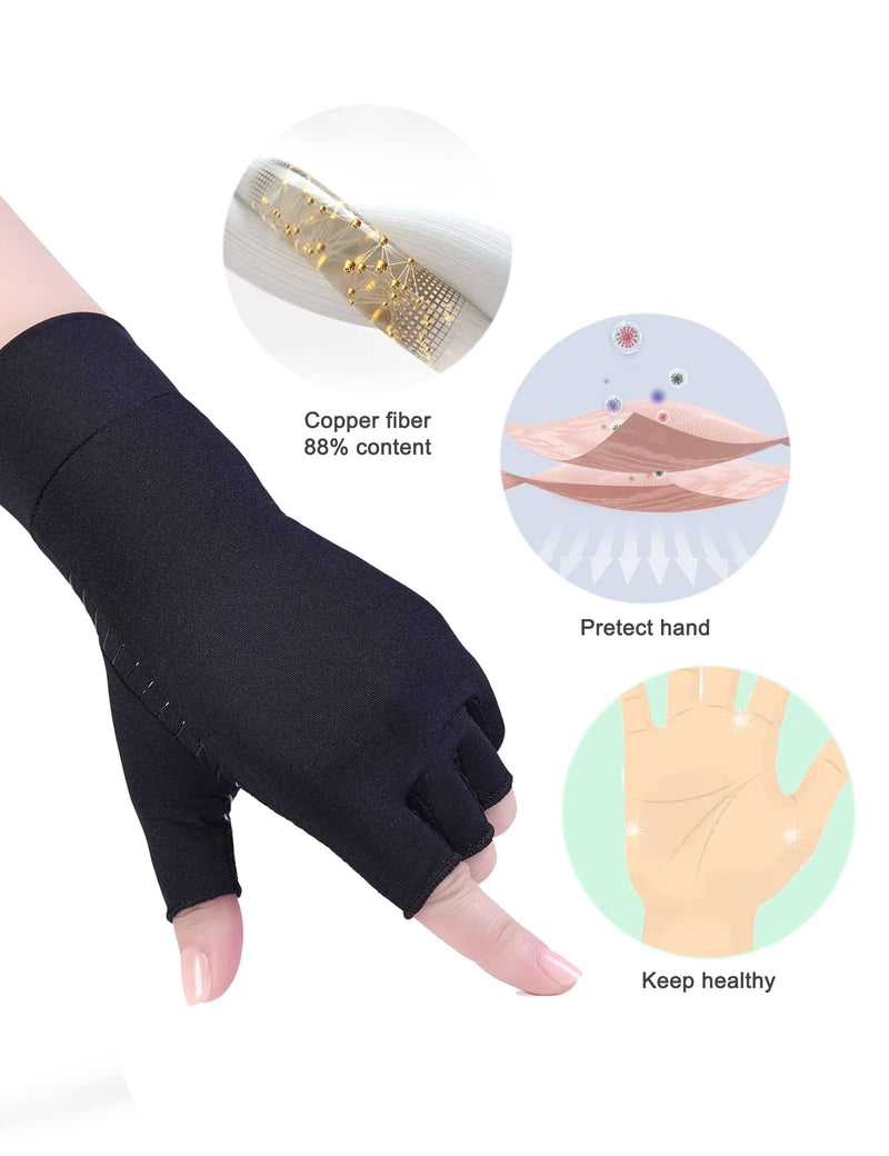 1 Pair Copper Infused Arthritis Hand Compression Gloves Fingerless Design Women Men Relieve Symptoms Rheumatoid Osteoarthritis Raynauds Disease Breathable Comfortable Fit Machine Washable (Black, S)… 1 - NewNest Australia