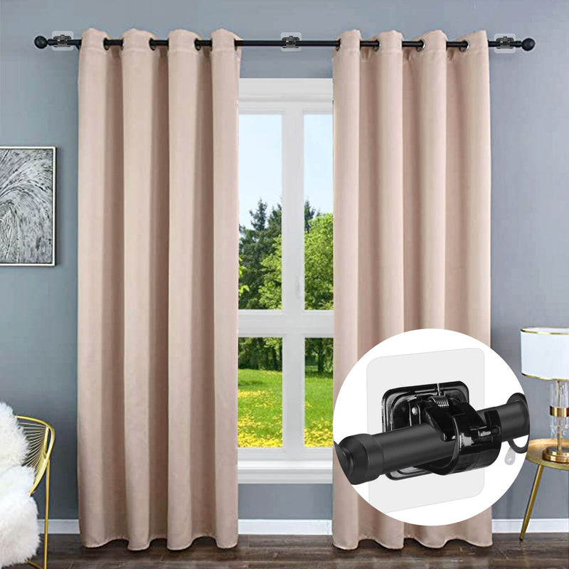 JIBOLAT 10PCS Self Adhesive Curtain Rod Holders No Drill Curtain Rods Brackets No Drilling Nail Free Adjustable Curtain Rod Hooks Curtain Hangers for Bathroom Kitchen Home Bathroom Hotel(Black) 10 Black - NewNest Australia