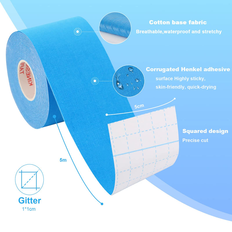 Jophek Kinesiology Tape, 2 Rolls (5 Mx 5 Cm) Kinesiology Tape Blue + Pink, Physio Tape, Elastic, Waterproof, Skin-Friendly, For Sports, Knee, Shoulder And Elbows, Muscle Tightening Bands - NewNest Australia