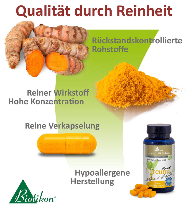 Curcuma Piperin forte Dr. med. Michalzik - high curcumin content - 527.25 mg curcuminoids - 10 mg piperine extract (95% piperine) per capsule - 90 capsules - PURELY NATURAL proven C14 ISOTOP ANALYSIS - from BIOTIKON® - NewNest Australia