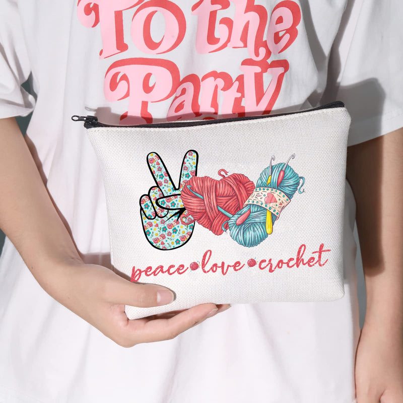 WZMPA Crocheting Lover Cosmetic Bag Crochet Gifts Peace Love Crochet Makeup Zipper Pouch Bag For Women Girls (Peace Crochet) Peace Crochet - NewNest Australia