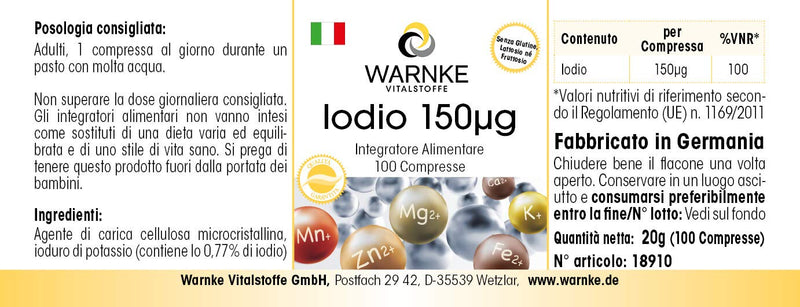 Iodine tablets - 150µg iodine per tablet - high dose & vegan - made from potassium iodide - 100 tablets | Warnke vital substances - NewNest Australia