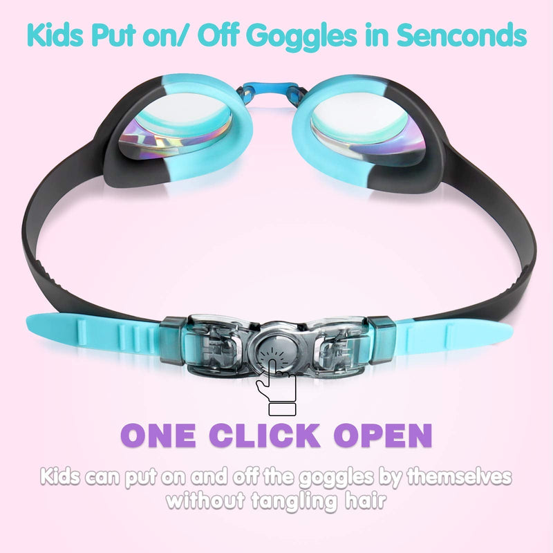 Keary 2 Pack Kids Swim Goggles for Toddler Kids Youth(3-9),Anti-Fog Waterproof Anti-UV Clear Vision Water Pool Goggles Mirrored Black & Pink(2 Pack) - NewNest Australia