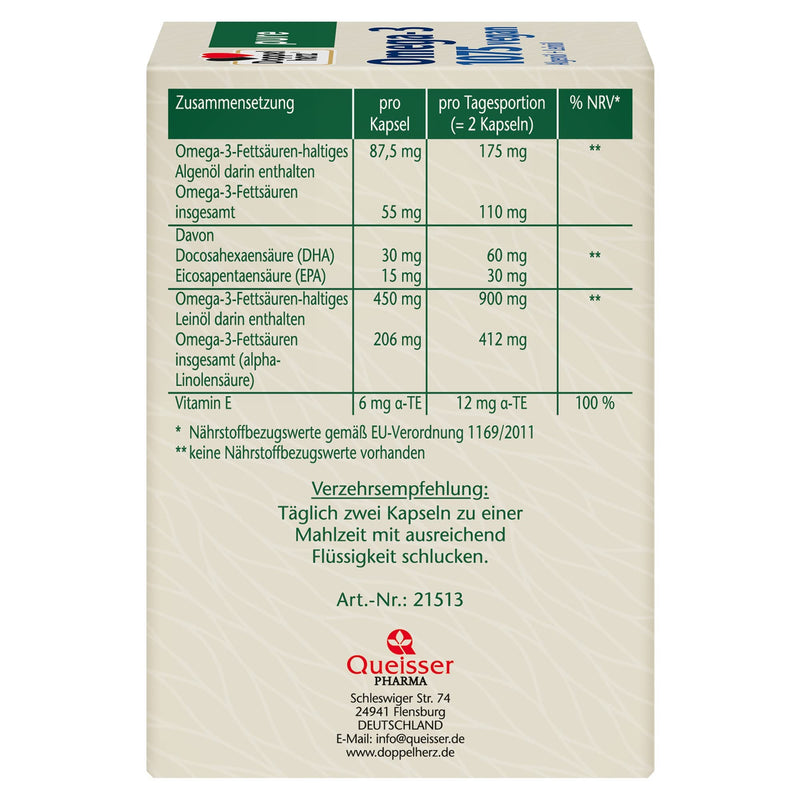 Doppelherz pure Omega-3 1075 vegan - algae oil + linseed oil - alpha-linolenic acid contributes to maintaining normal cholesterol levels - 80 capsules Single 80 pieces (pack of 1) - NewNest Australia