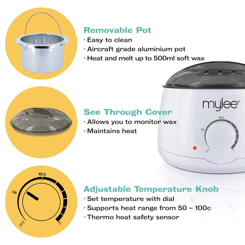Mylee Professional Electric Wax Heater For All Wax Types, Wax Melter For Hair Removal, Hair Removal Heater With Adjustable Temperature And Built-In Thermal Safety Control, 500 Ml - NewNest Australia