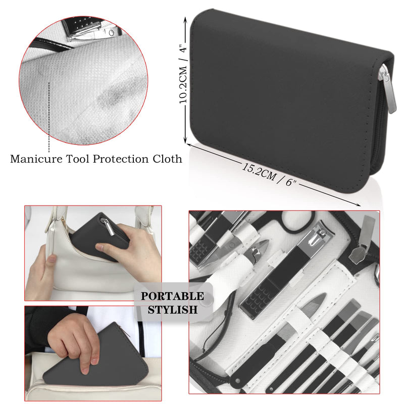 Manicure Set Nail Clippers Kit For Women&men 18 in 1 Professional Stainless Steel Pedicure Care Tools Kit Nail Cutter Set Scissors Grooming Kit With Black Leather Travel Zip Case(Black White) Black White-18Pcs - NewNest Australia