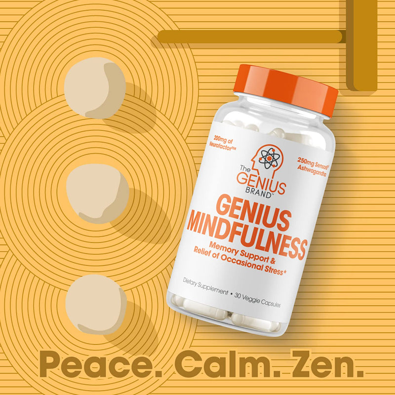 Genius Supplement w/ Ashwagandha, Nootropic Brain Booster & Memory Support w/ Blueberry Extract, Natural Focus, Energy & Serotonin, Calm & Cortisol 30 Capsules - NewNest Australia