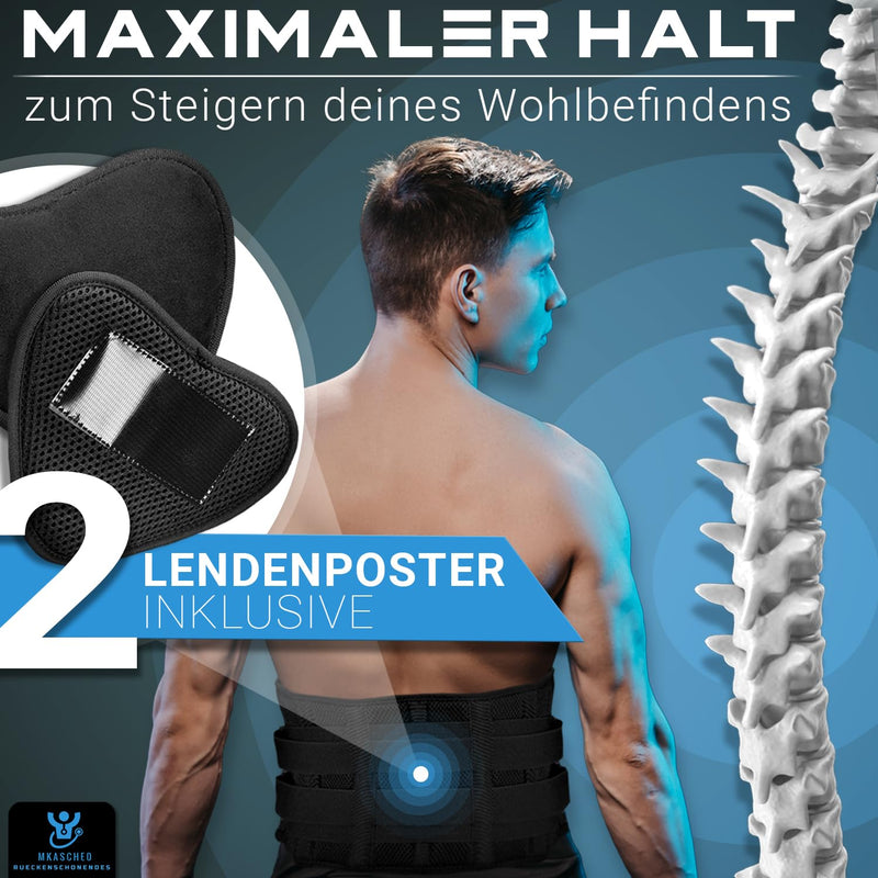 MKASCHED back support belt black for men and women, intervertebral disc belt, abdominal belt, back bandage, kidney belt, back pain relief + bonus extra lumbar cushion (L) L - NewNest Australia