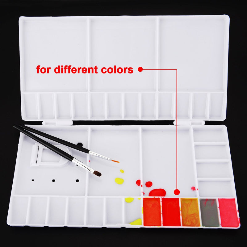 Shappy Watercolor Palette Folding Paint Tray Plastic Painting Pallet with 33 Compartments, Thumbhole and Brush Holders, White - NewNest Australia
