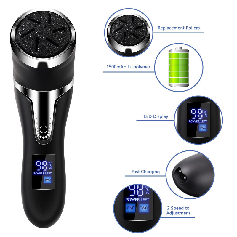Electric Feet Callus Remover, Rechargeable, Ckclr Portable Electronic Ipx7 Foot File Pedicure Tools, Professional Pedicure Foot Care Led Smart Display Made Of Pvc (Silver + Black) - NewNest Australia