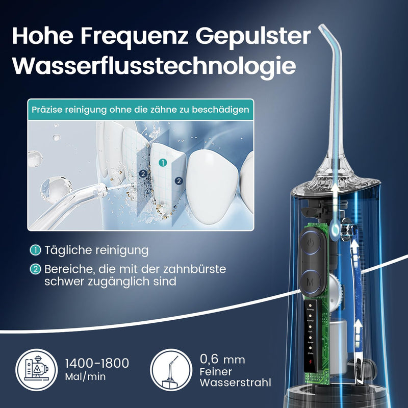 Oral Irrigator Wireless Electric Tooth Cleaner, Vimmk Dental Irrigator Water Flosser 5 Modes & 8 Nozzles USB-C Rechargeable Water Flosser IPX7 Waterproof, 300ML Water Tank Mouth Cleaner (Black) Black - NewNest Australia