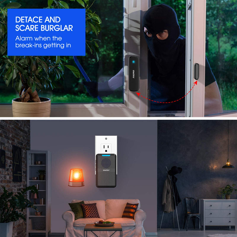 Wireless Door Chime,600Ft Range 5 Adjustable Volume 1 Magnetic Door open Contact Sensor with 62 Chimes Mute Mode Door Bell Plugin Receiver for Home/Office/Store STECHRO (Black) Black - NewNest Australia