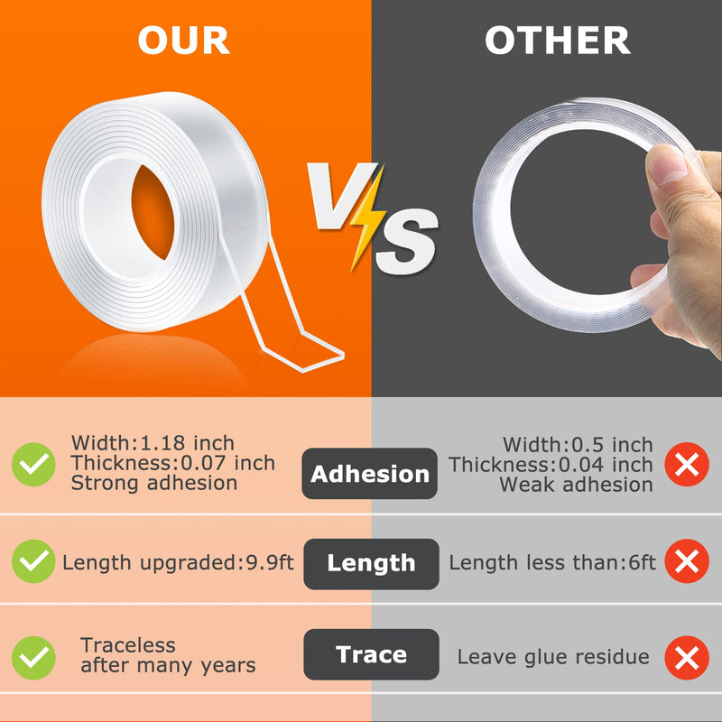 MS WGO Double Sided Tape-Heavy Duty Mounting Tape 1.18in x 9.85ft Removable Double Sided Mounting Tape Transparent Poster Tape Double Sided Tape for Walls Office Outdoor Carpet Home - NewNest Australia