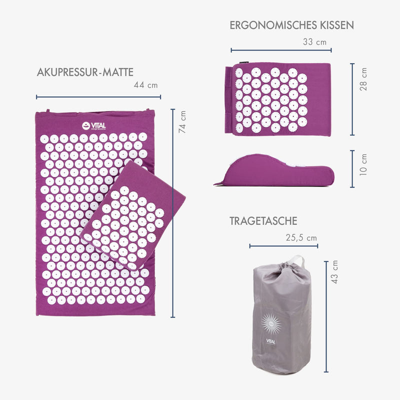 Acupressure Set Vital: Acupressure Mat (74 X 44 Cm) And Acupressure Pillow In A Great Value Set, Revitalizing Mat For The Back And Pillow For The Neck, Soothing Relaxation Mat And Pillow - NewNest Australia