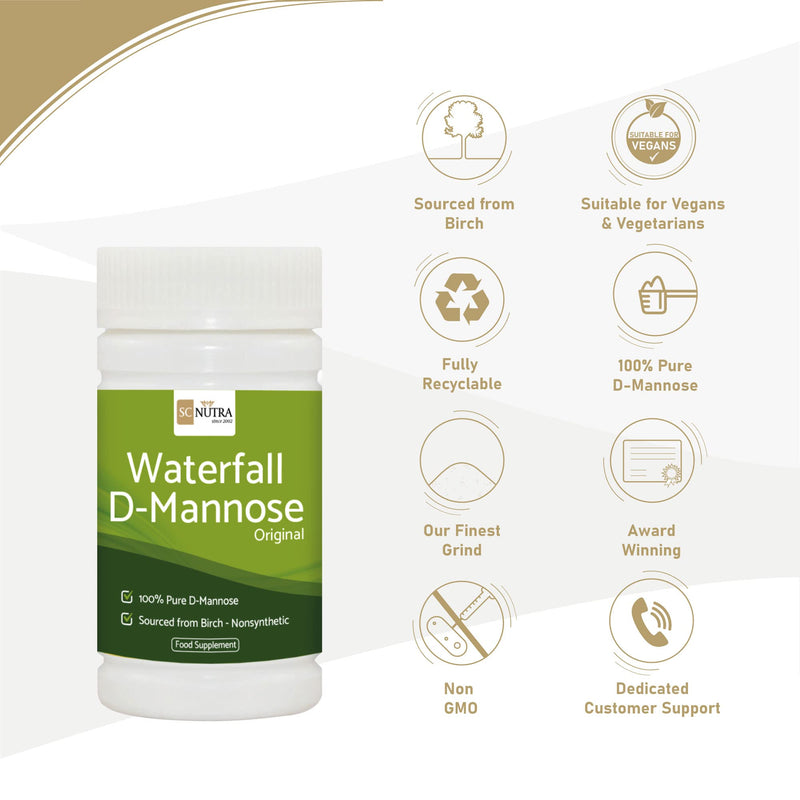 Waterfall D-Mannose Powder - 100% Pure D-Mannose Powder Naturally Sourced from Birch - Not a Blend - Free from Bulking Agent, Fillers & Cranberry - SC Nutra (Sweet Cures) - NewNest Australia