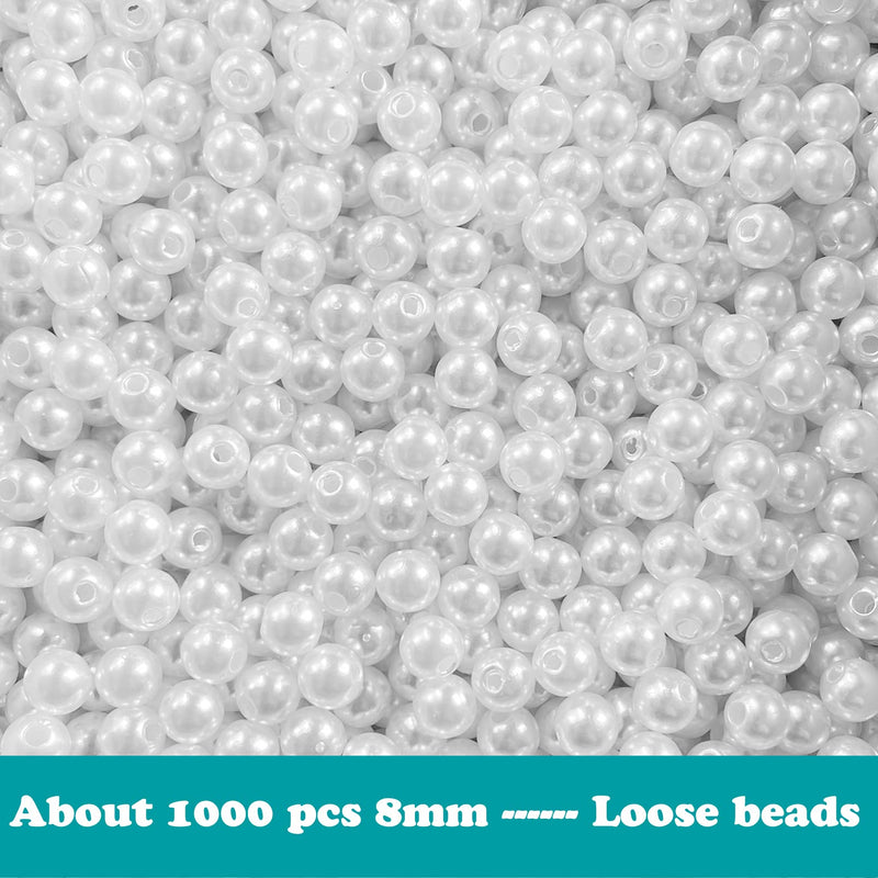 HILELIFE Pearl Beads for Jewelry Making - 1000 PCS 8mm White Pearls for Jewelry Making, Pearls for Crafts, Round Loose Pearls Beads with Hole for Necklaces Bracelets Earrings Choker Making White 1000pcs - NewNest Australia
