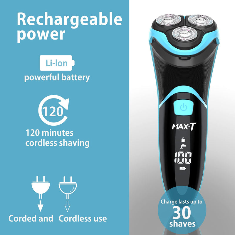MAX-T Electric Shaver for Men, Cordless Electric Razor with Travel Case, Wet & Dry Use Men's Electric Shaver with Pop-Up Trimmer, 3D Rechargeable IPX7 Waterproof Rotary Shaver Best Gift for Dad/ Lover - NewNest Australia