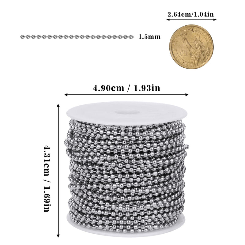 Stainless Steel Ball Bead Chain [1.5mm/50Feet] Chains Spool with 30 PCS Connectors for Jewelry Making 1.5MM - NewNest Australia