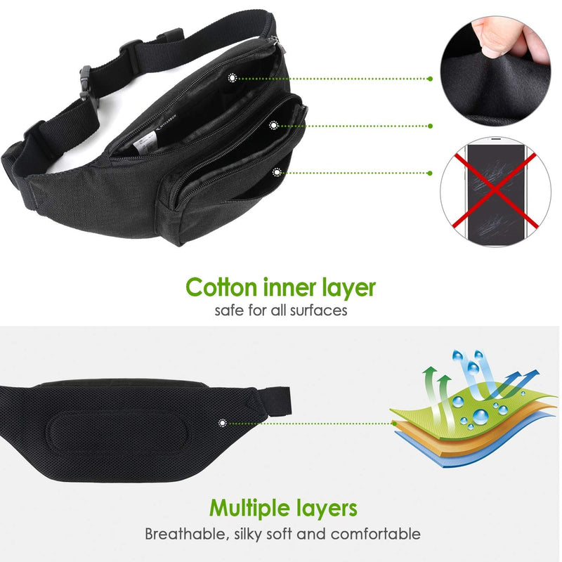 MYCARBON Fanny Pack for men and Women, Large Fanny Pack Waist Pack Bag Cute Hip Bum Non-Bounce Belt Non-Slip Cotton Durable Pouch with Adjustable Strap for Outdoors Casual Travel Hiking Black - NewNest Australia