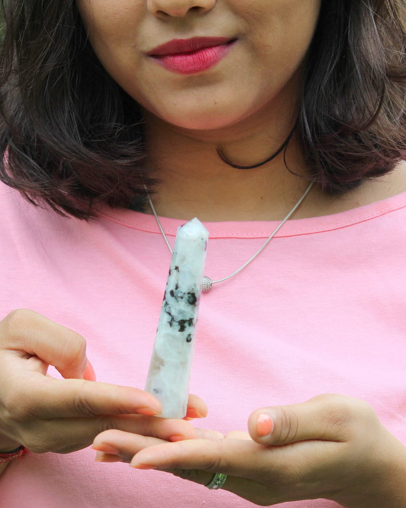 Jet International Women's Genuine Exquisite Rainbow Moonstone Obelisk Tower Jumbo 8 Facet Aura Rock Crystal Natural Polished Earth Spirit Balance Point Gemstone Spiritual Chakra Balancing Psychic - NewNest Australia