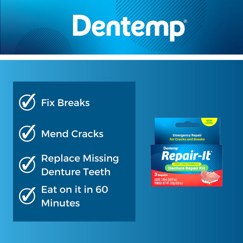 Dentemp emergency set for denture repair with easy and safe use, for 3 repairs - NewNest Australia