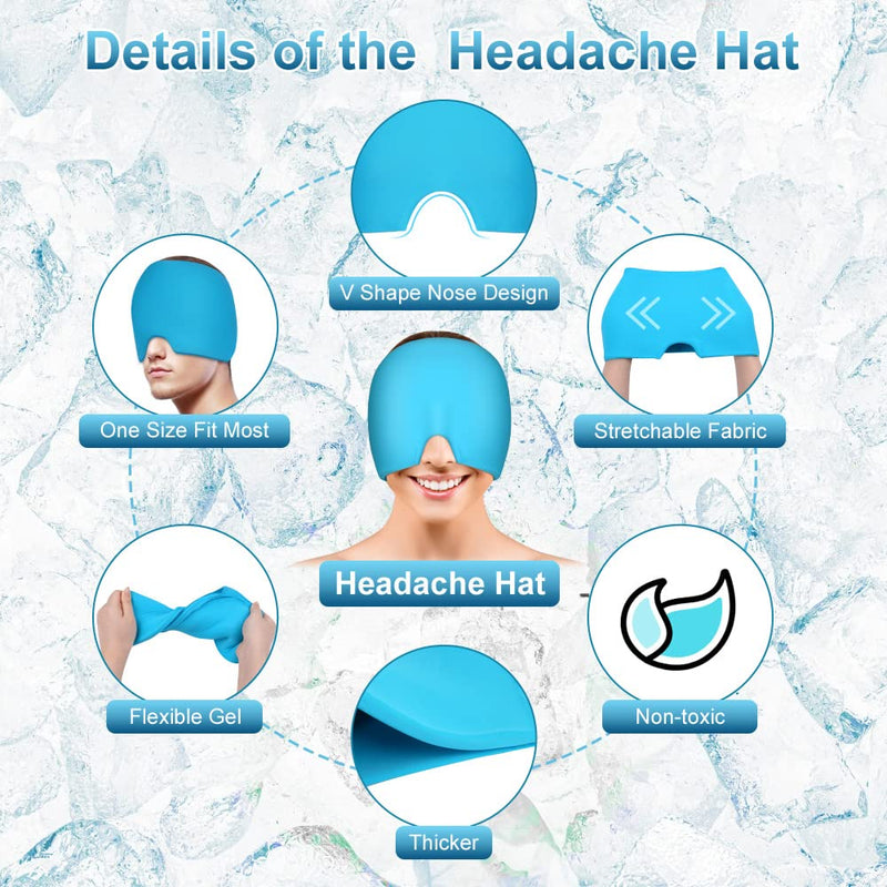 ACWOO Migraine Relief Cap, Reusable Cold Hot Therapy Migraine and Headache Relief Cap, Single-Sided Gel Ice Hot Head Wrap for Chronic Migraine, Tension Headache, Sinus Stress, Puffy Eyes (Blue) Blue - NewNest Australia