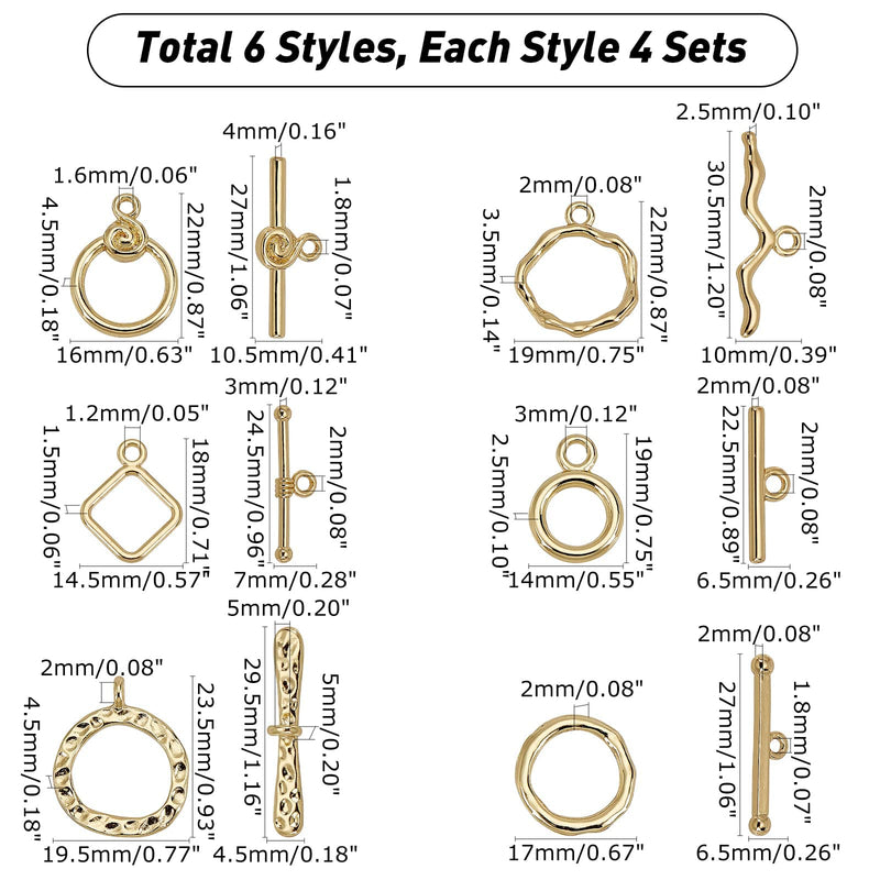 PH PandaHall 24 Sets Toggle Clasps, 6 Style Hook Ring Toggle 18K Gold Oval Ring Rhombus Toggle Clasps OT End Clasps Connectors Bar and Ring Clasps for Jewelry Bracelet Necklace Making - NewNest Australia