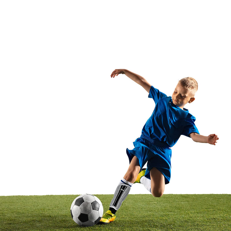 Luwint Kids Soccer Shin Guards with Ankle Protection, Comfortable Child Calf Pads Protective Gear Soccer Equipment for 8-12 Yrs Silver+Black Small - NewNest Australia