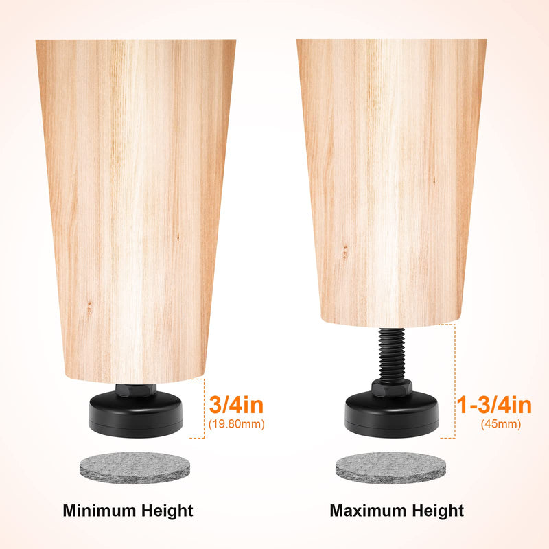 Furniture Levelers, Adjustable Leveling Feet for Furniture Leg Levelers, Table Chairs Cabinets Sofa Raiser, Heavy Duty Support 1320LBs, T- Nut Kit 3/8”-16 Thread, Large Base (4 Set, Black) 4 Set - NewNest Australia