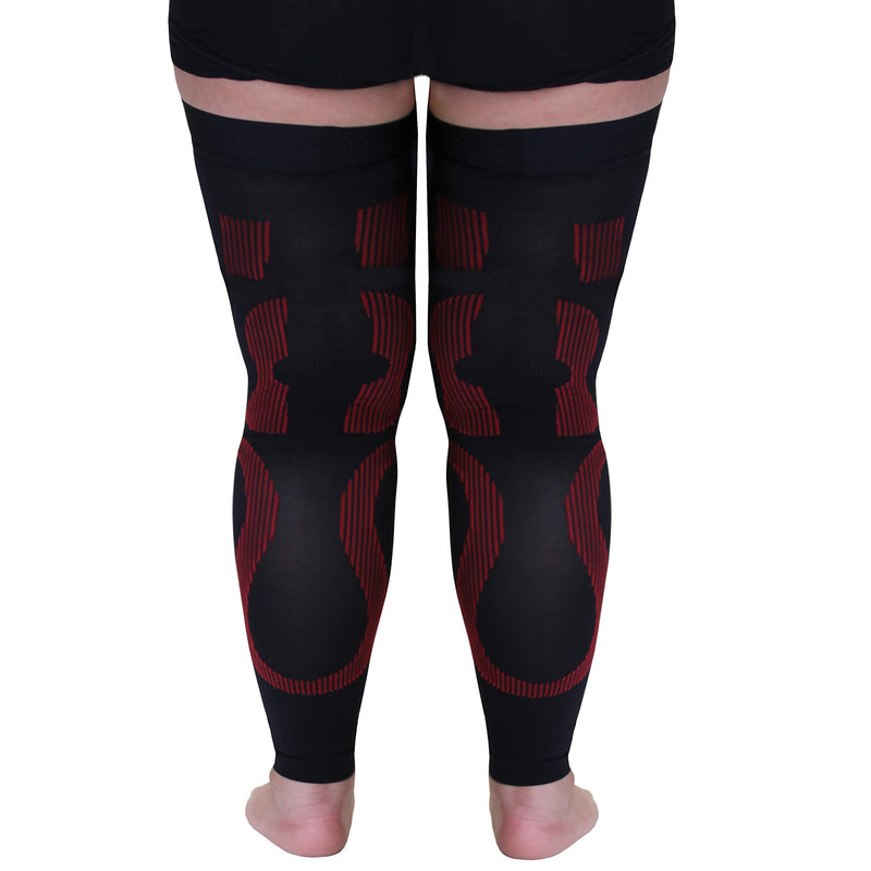 Mojo Compression Stockings 2XL For Women Circulation Leg 20-30mmHg- Thigh-Hi Leg Sleeve With Grip Top - Plus Size Black Red XX-Large A609BR5 2X-Large Black/Red - NewNest Australia