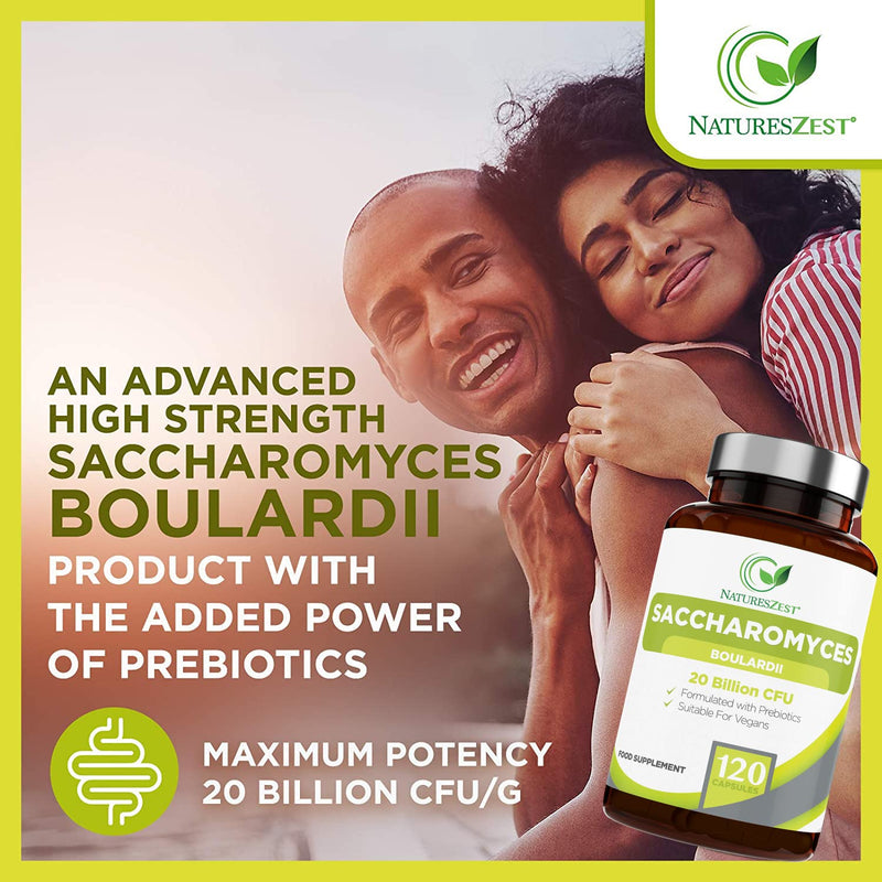 Natures Zest High Strength Saccharomyces Boulardii 20 Billion CFU with Prebiotics 120 Capsules Friendly Bacteria Probiotic Yeast Supplement, Vegan & Gluten Free, up to 4 Month’s Supply - NewNest Australia