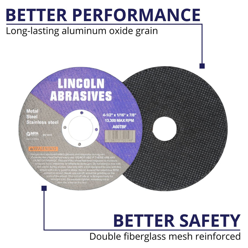 50 Pack 4-1/2" Cut-Off Wheels Lincoln Abrasives 1/16" Metal & Stainless Steel - NewNest Australia