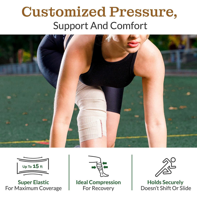 Premium Elastic Bandage Wrap (3” Wide, 2 Pack) - Nexskin Latex Free Athletic/Medical Compression Bandages Hook & Loop Fasteners at Both Ends - Lifetime Washable & Reusable USA Organic Cotton Bandage 3 Inch (Pack of 2) - NewNest Australia