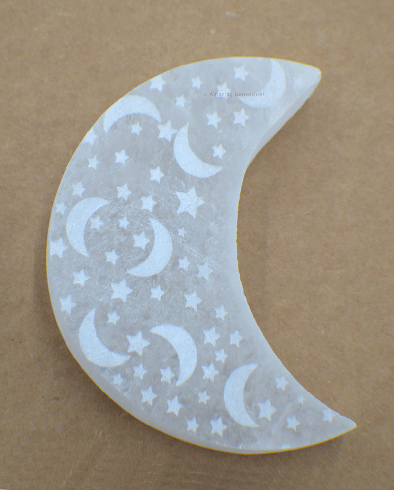Selenite Crystal Charging Plate For Crystals And Healing Stones, 4.3" Selenite Crystal Plate Engraved Crescent Moon & Star Coaster For Home Office Table Decor (Selenite Moon Disc) - NewNest Australia