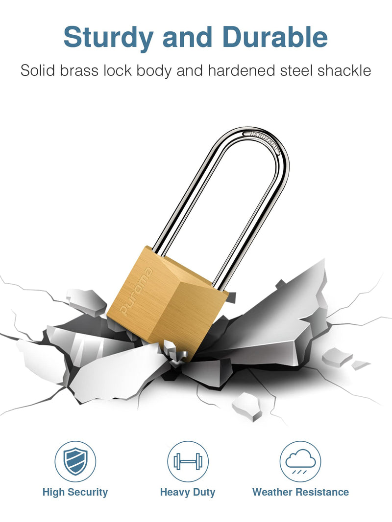 Puroma 1 Pack Keyed Padlock Waterproof Solid Brass Lock, 2.6 Inch Long Shackle for Sheds, Storage Unit School Gym Locker, Fence, Toolbox, Hasp Storage - NewNest Australia