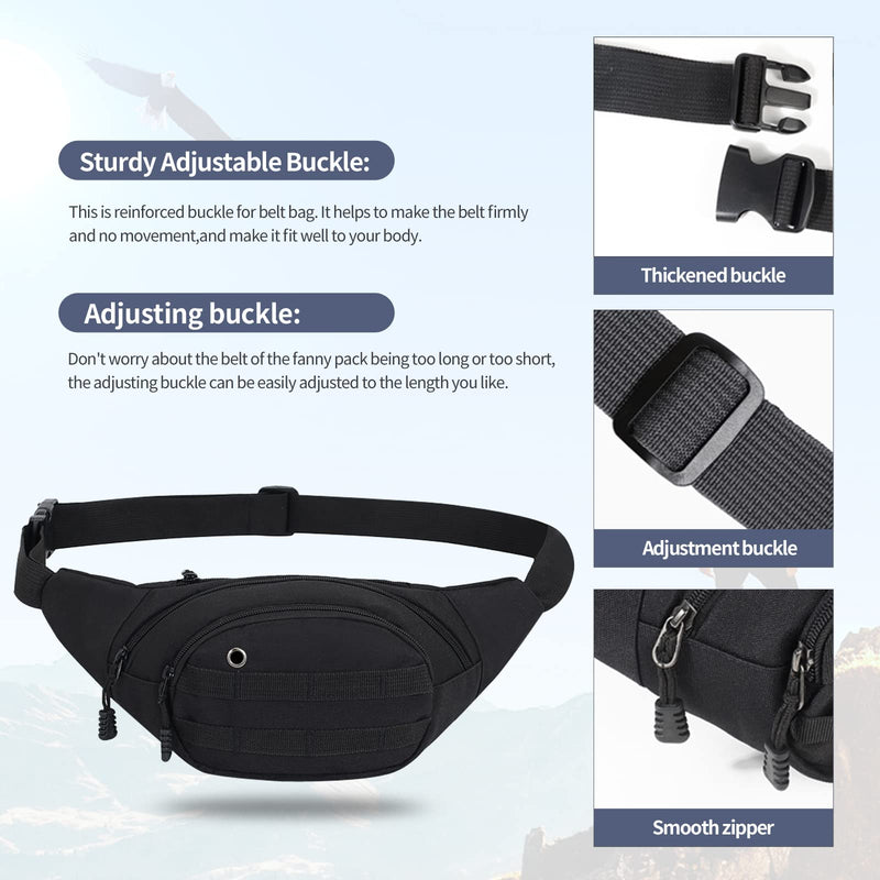 DAITET Fanny Pack for Men&Women, Crossbody Waist Bag with Adjustable Belt, Large Capacity Bum Bag for Traveling Hiking Cycling Workout Casual (Black) Black Oxford Cloth - NewNest Australia
