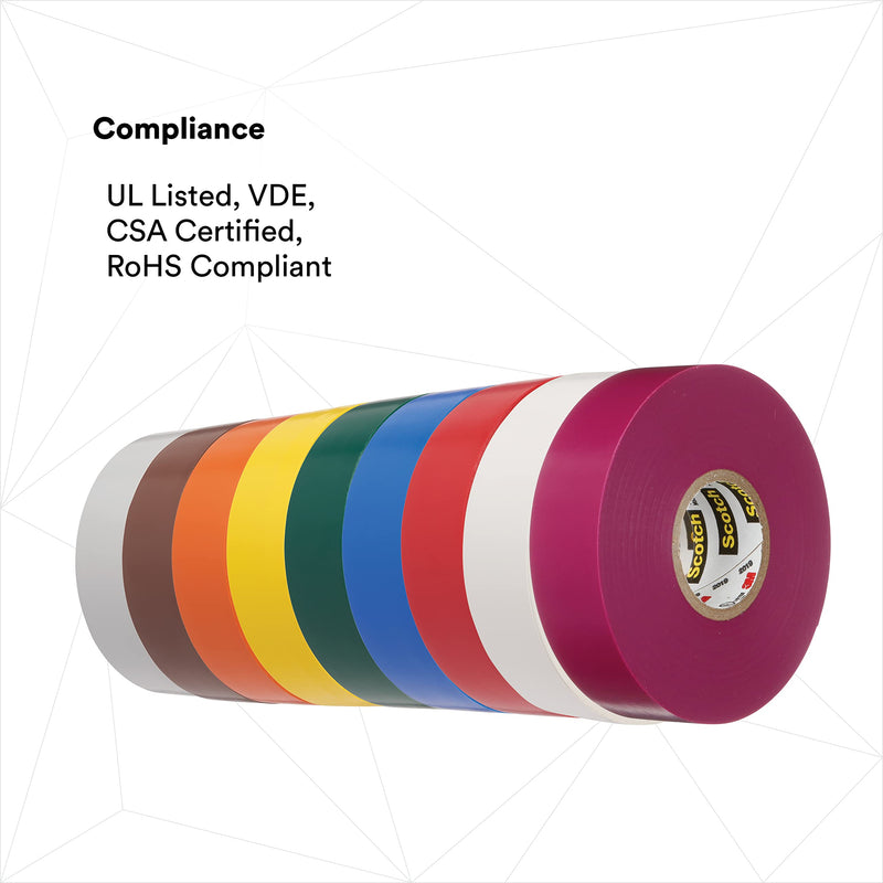 3M Scotch Vinyl Color Coding Electrical Tape 35, 1/2" x 20', Multi-Color - NewNest Australia
