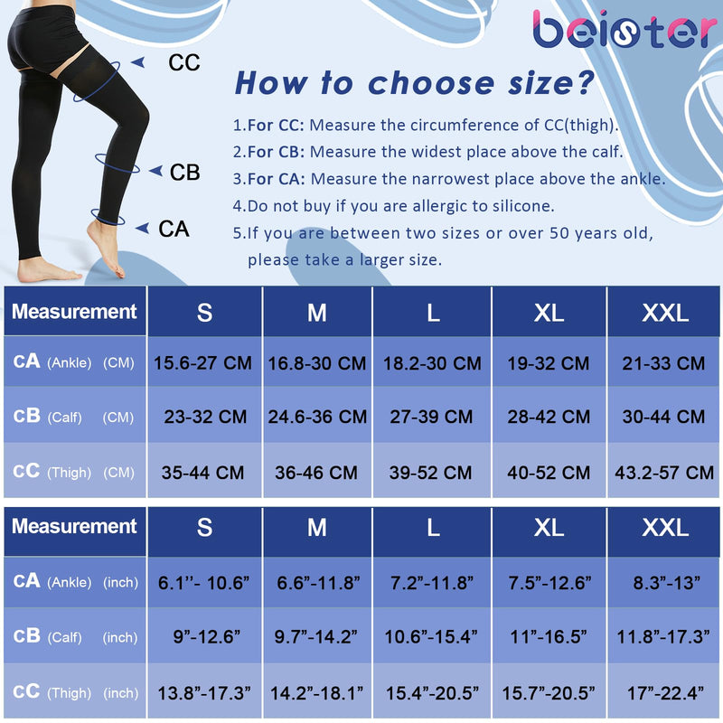 beister 15-20 mmHg medical compression stockings for men and women, edema compression socks without foot with silicone band, long class 1 support stockings for varicose veins, DVT, flight black-1 M - NewNest Australia